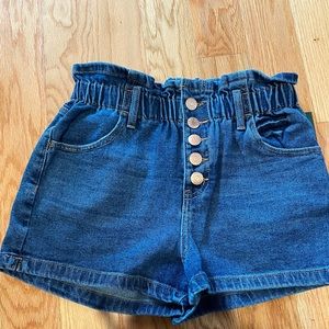 Denim paperbag shorts
